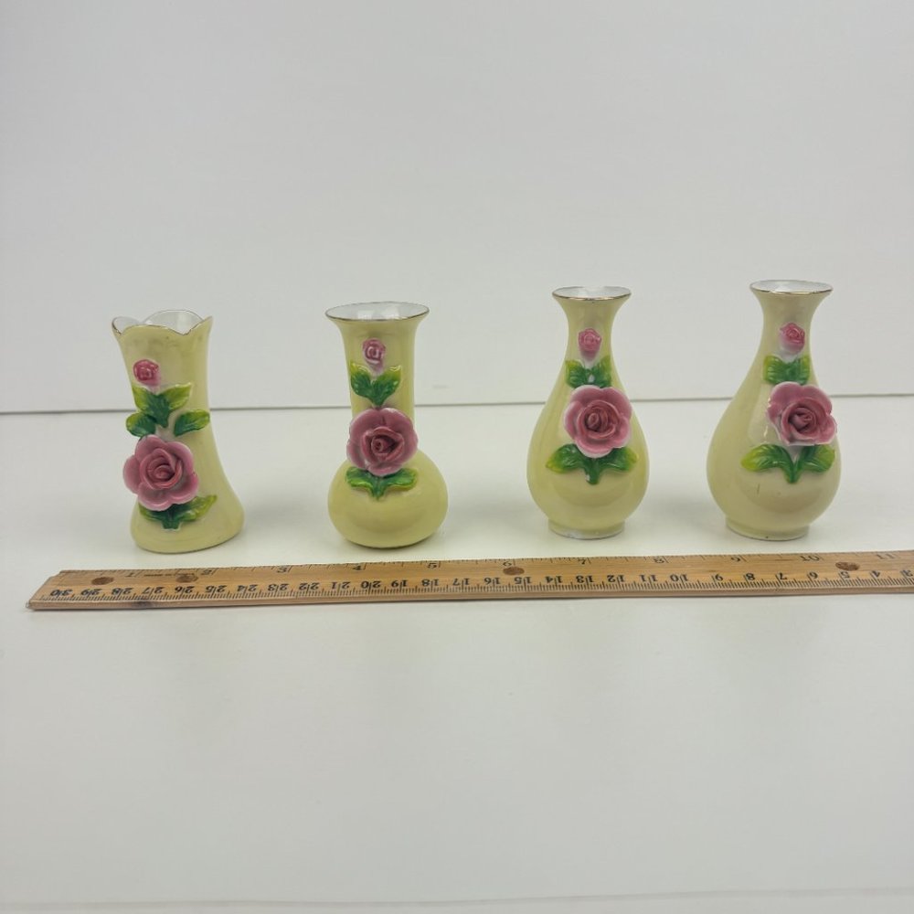 Vtg 40s/50s Maruyama Miniature Small‎ Vases Pink Rose Floral Japan Damaged READ